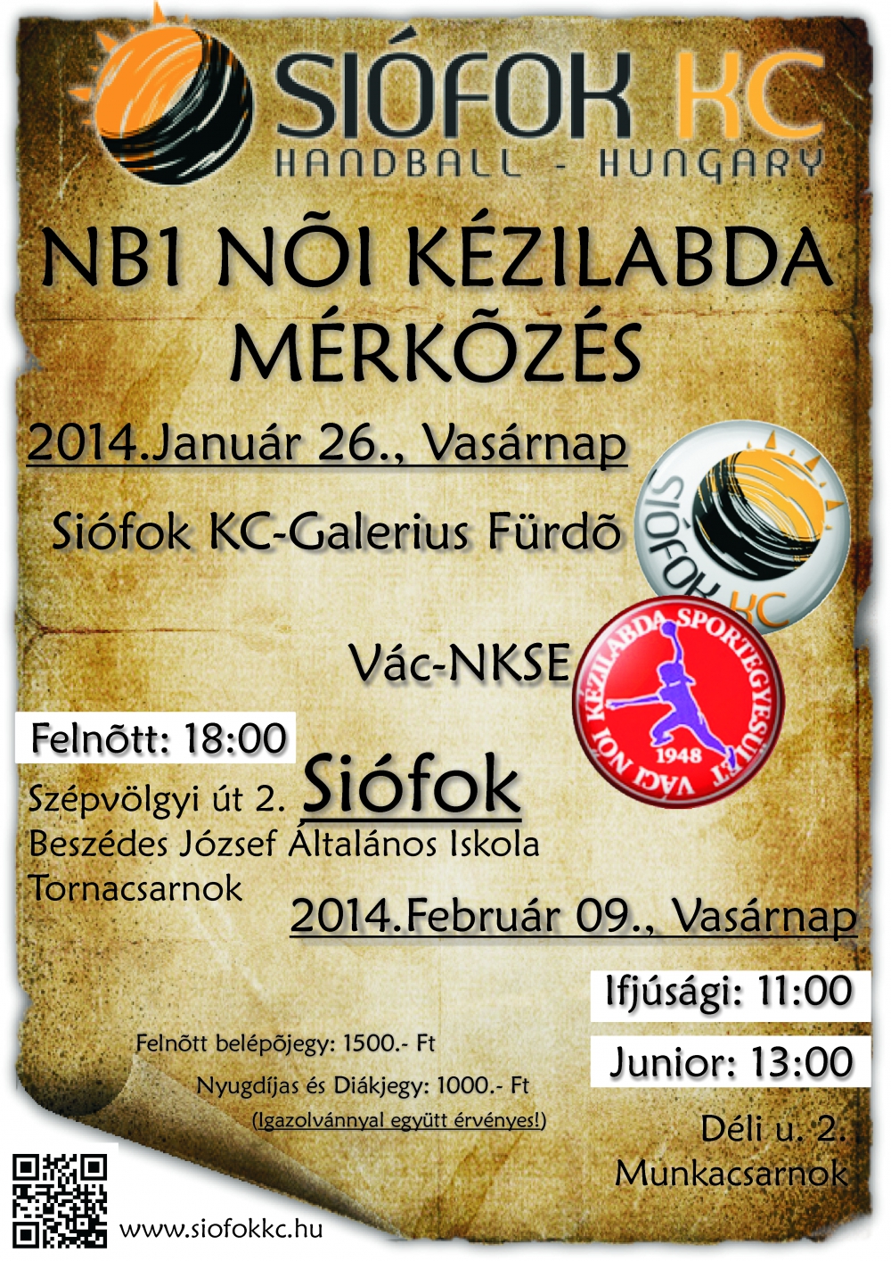 Siófok KC - Ipress Center-Vác Ifjúsági és Junior mérkőzés 2014.02.09